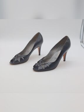 Vintage 1970s Garolini Peep Toe Cage Sz 6.5 Stiletto Heels